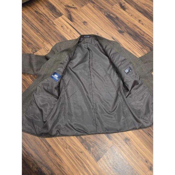 Stafford Lambswool Blazer Sz 43R Green Herringbone Plaid Sport Coat Elevated - Picture 6 of 13